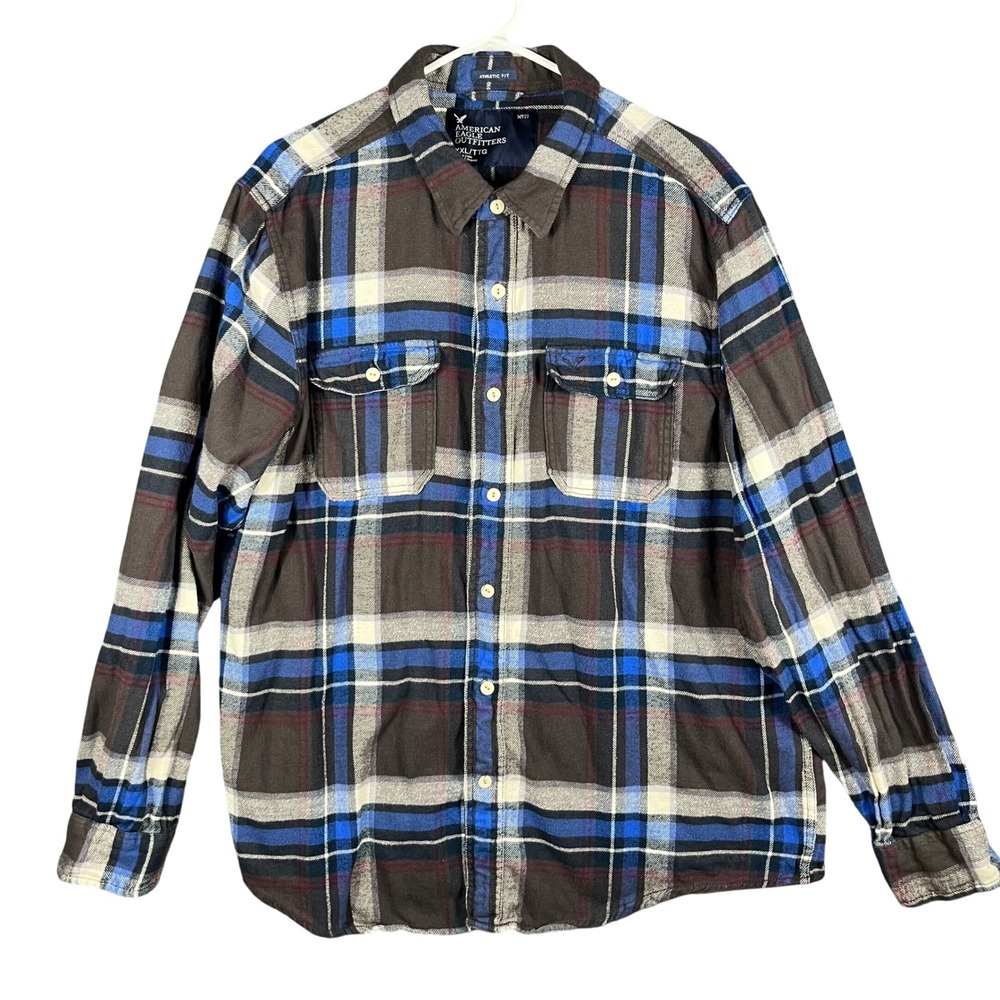American Eagle Outfitters Mens Plaid Flannel Athletic‎ Fit Button Up Shirt XXL